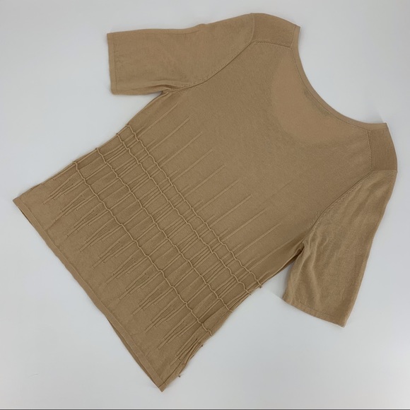 Betty Barclay Lightweight Short Sleeve Tan Sweater with Bead Accents, Small - Picture 2 of 16